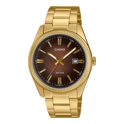Golden wristwatch from CASIO TIMELESS COLLECTION with analogue, brown dial and gold-coloured indices