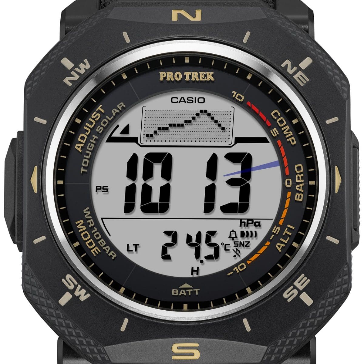 The display of the PRG-69B-1ER shows the activated barometer/thermometer function.