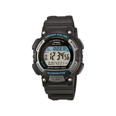 Front view of the black STL-S300H-1A with round case and digital dial