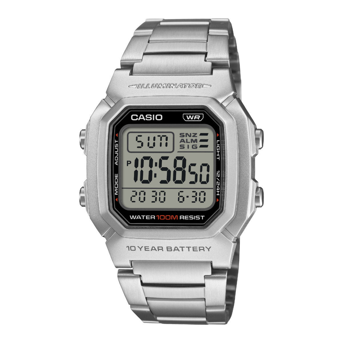 Front view of the silver W-800HD-1AVEF with digital dial
