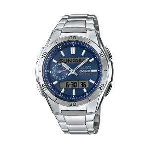 Front view of the silver WVA-M650D-2A with dark blue dial