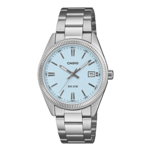 Front view of the silver CASIO TIMELESS COLLECTION wristwatch UTP-1302PD-2A2VEF with light blue dial