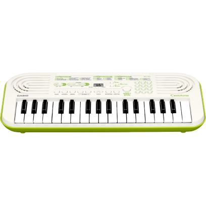 Vue d'ensemble du mini-clavier SA-50 en blanc et vert citron.