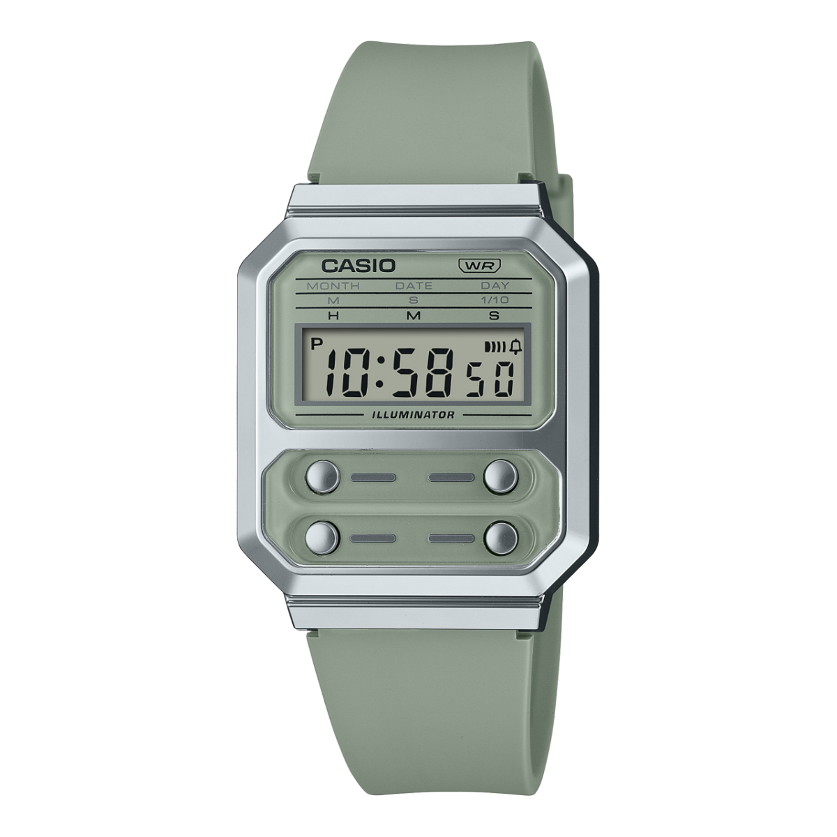 A100WEF-3A Montre-bracelet vert menthe avec affichage numérique et quatre boutons frontaux