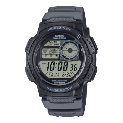 Vue de face de l'AE-1000W-8AVEF avec boîtier noir et bracelet gris