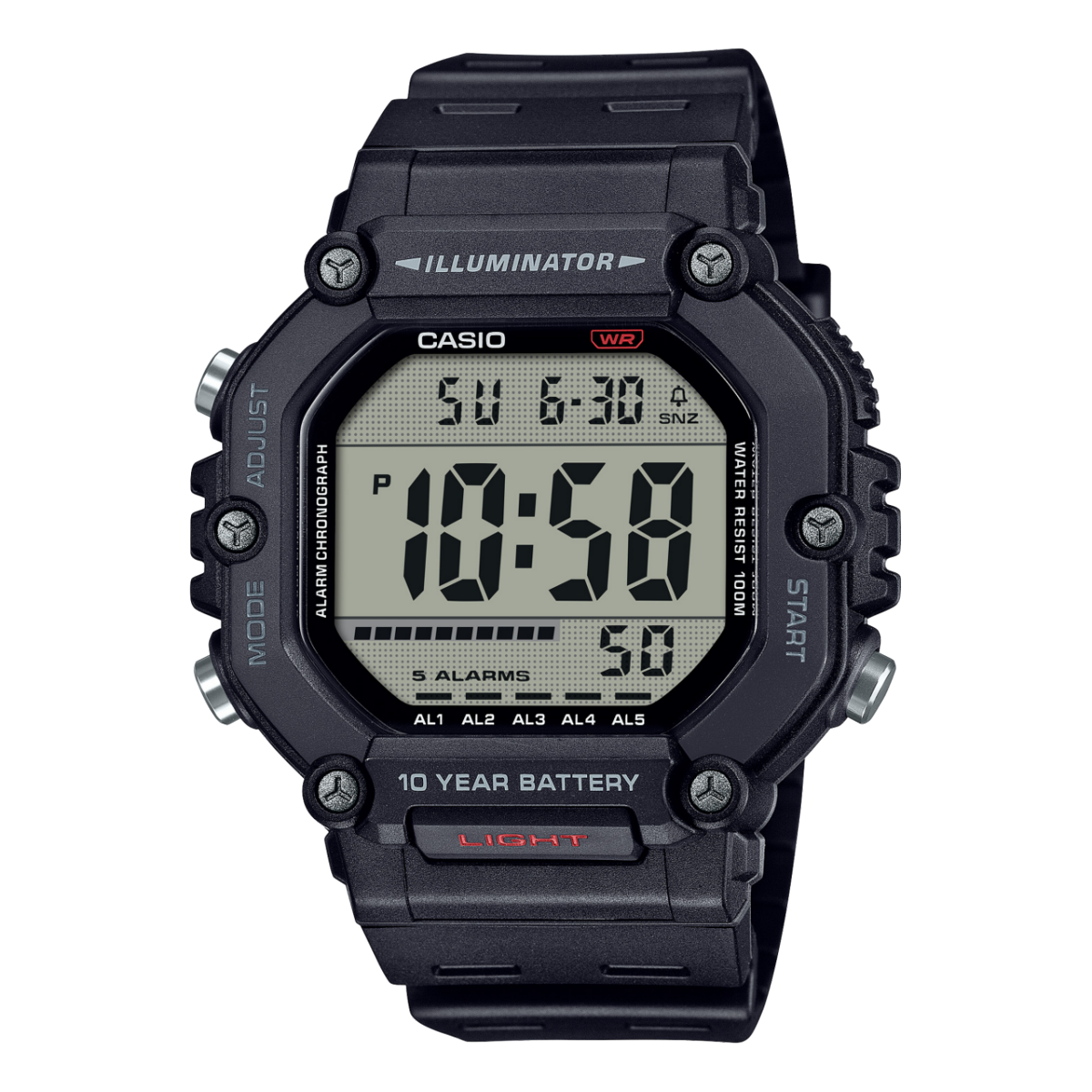 Horloge numérique hexagonale noire AE-1600H-1AV, avec vis de fixation du boîtier