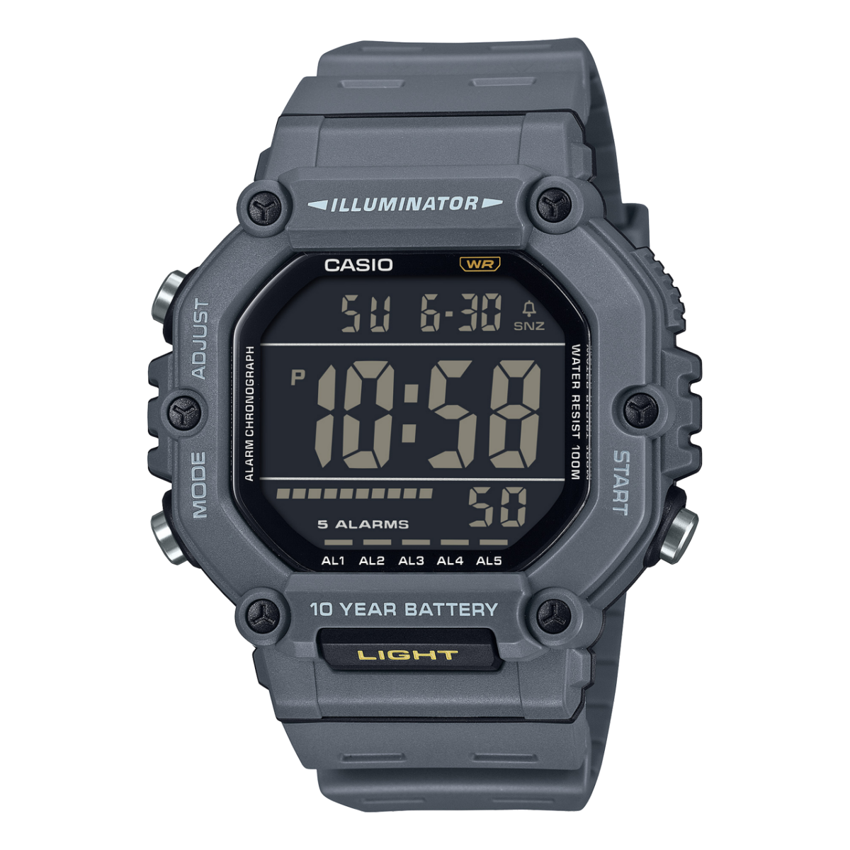 Horloge numérique grise hexagonale AE-1600H-8BV, avec vis de fixation du boîtier
