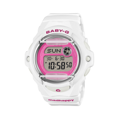 Vue de face de la BG-169MH-7ER blanche avec cadran rose