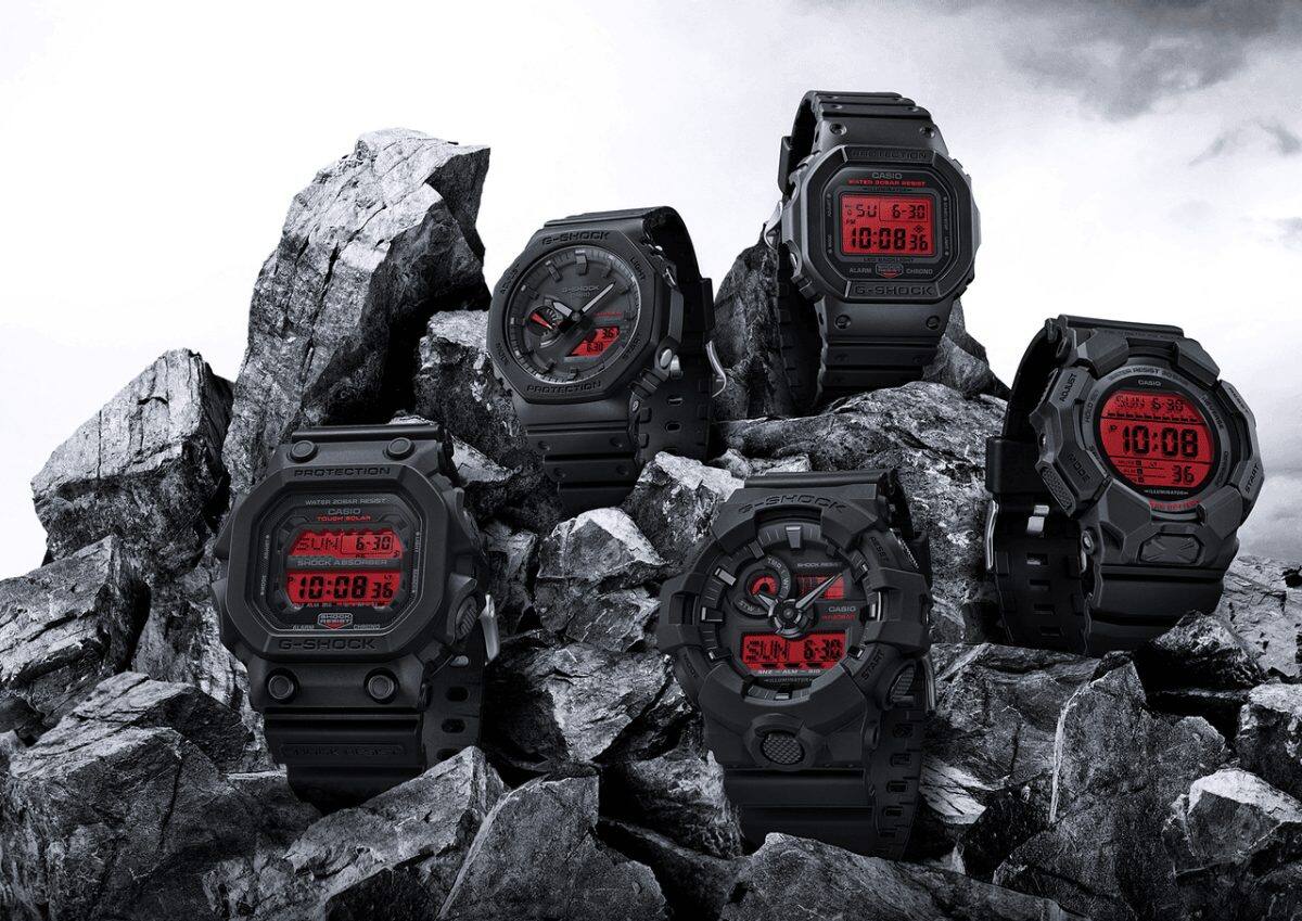 From left: GX-56BBR-1, GA-B2100BBR-1A, GA-700BBR-1A, DW-5600BBR-1, GD-010BBR-1