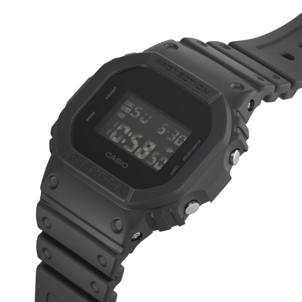 Vue latérale de la montre-bracelet DW-5600UBB-1 avec les boutons de contrôle