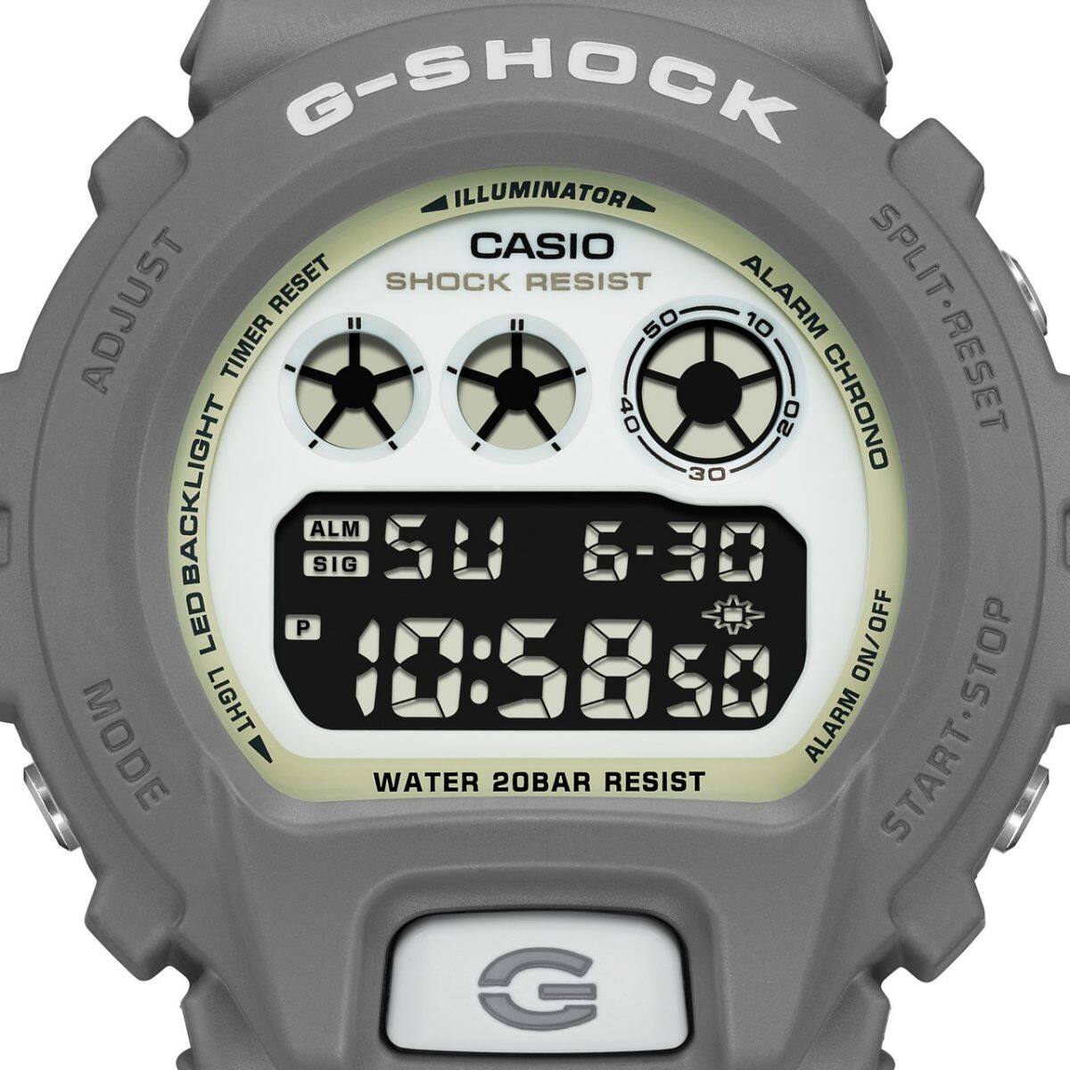 Gros plan sur l'affichage numérique de la montre G-SHOCK DW-6900HD-8