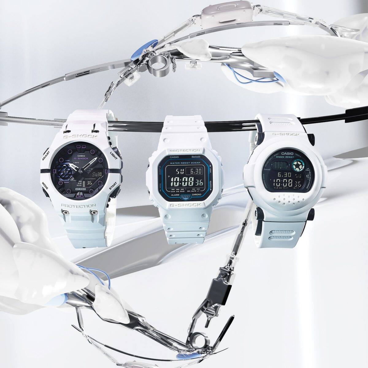 From left: GA-B001SF-7A, DW-B5600SF-7, G-B001SF-7