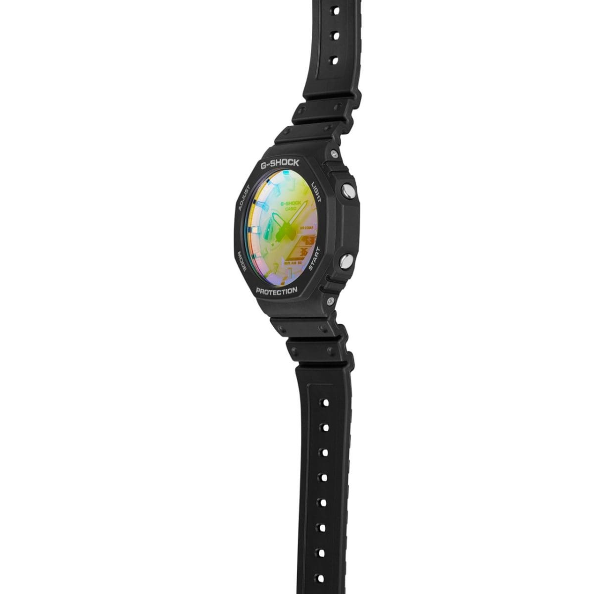 Vue latérale du GA-2100SR-1A noir avec boutons argentés