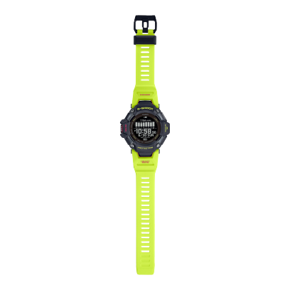 Vue complète de la montre G-SQUAD GBD-H2000-1A9 Outdoor avec bracelet en résine jaune fluo et boîtier en plastique noir