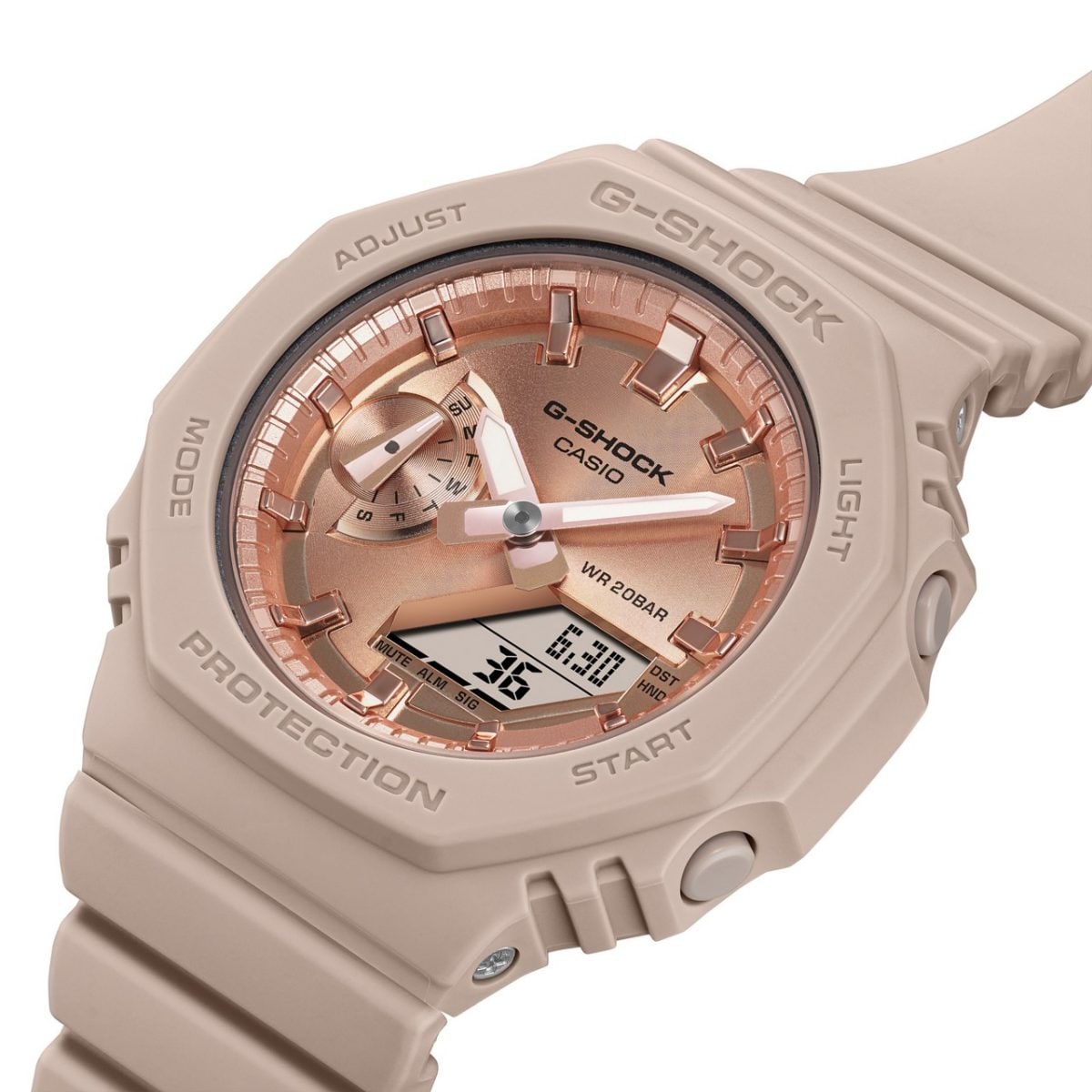 Vue latérale du GMA-S2100MD-4A regardant le cadran scintillant