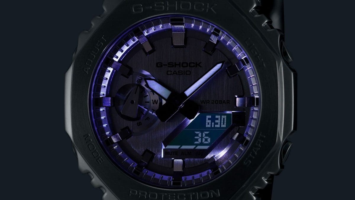Éclairage LED de la lunette octogonale de la montre analogique GM-2100YM-8A
