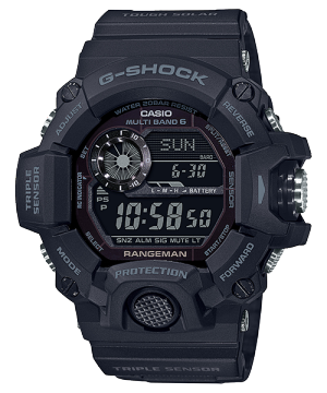 Vue de face de la montre-bracelet G-SHOCK noire GW-9400-1BER avec boîtier rond