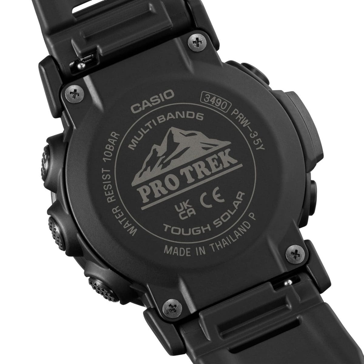 Gravure PRO TREK au dos du boîtier de la montre PRW-35Y-1B