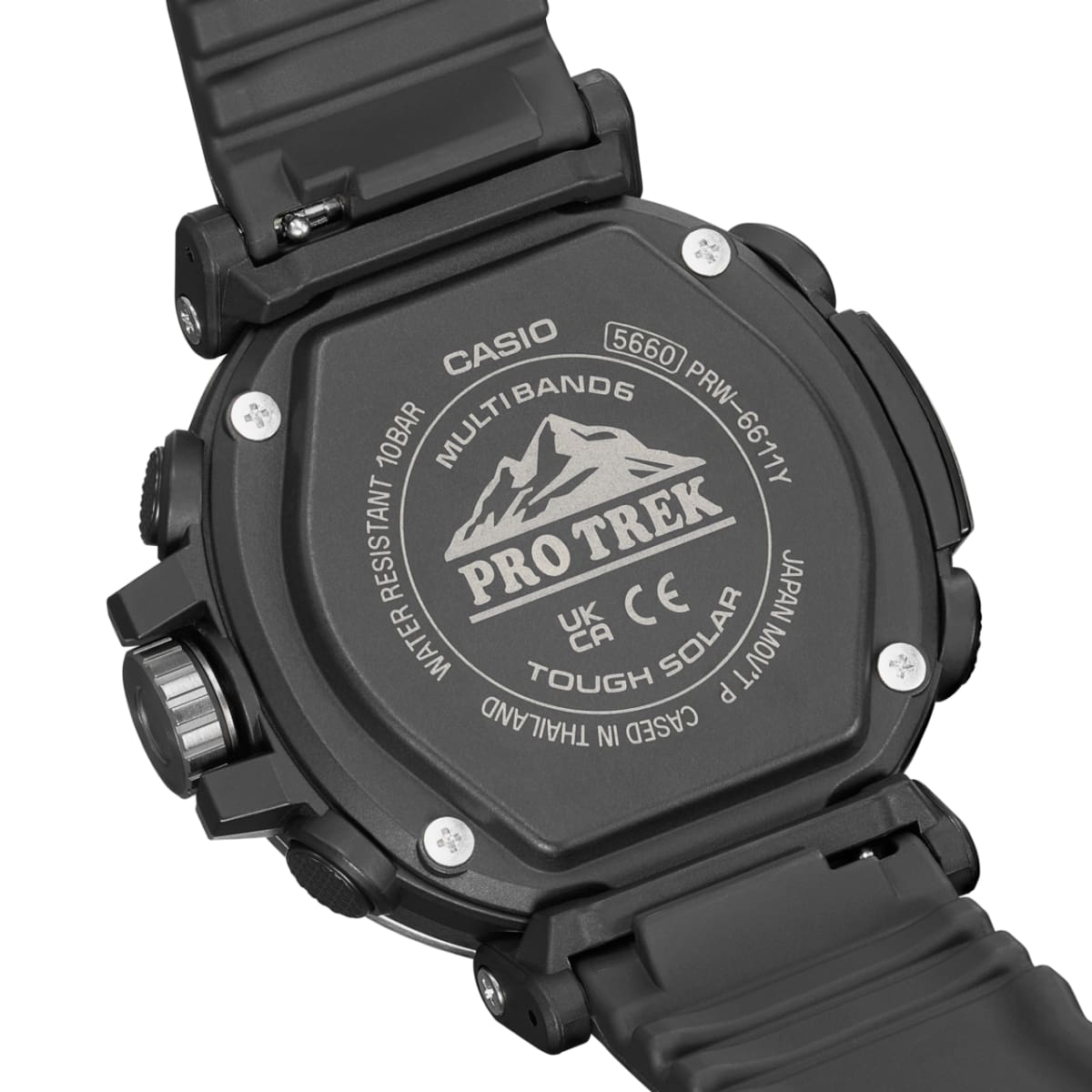 Vue arrière de la montre gravée Pro Trek 