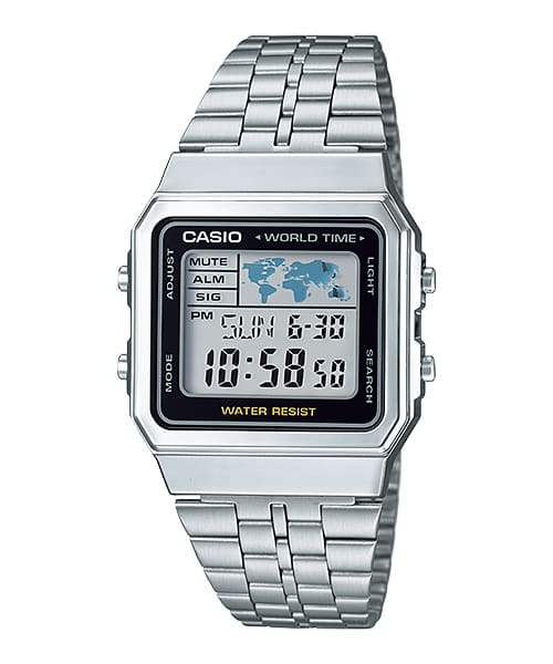 Casio A500WA-1 Digital Stopwatch World Time Stainless Steel Band
