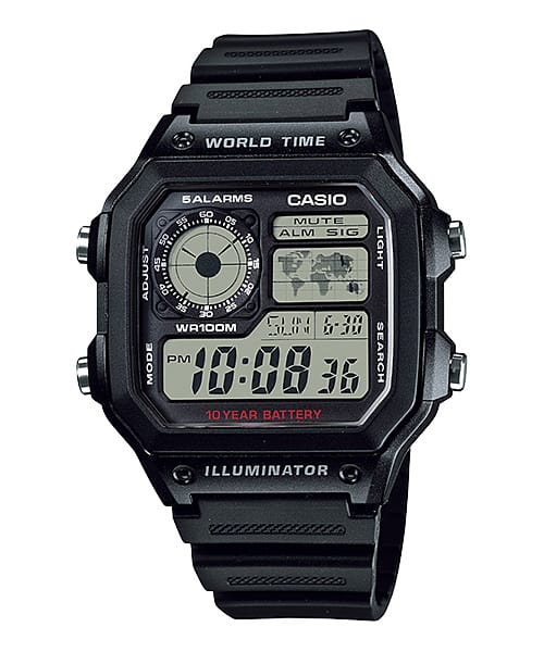 時計 Casio AE1200Custom ALL BLACK Casio AE-1200WH-1A Digital Stopwatch World Time Black Resin Mens