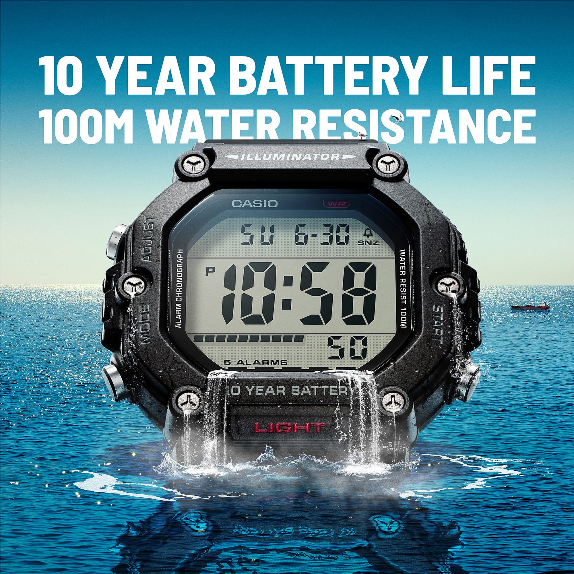 【稼働】CASIO デジタル腕時計 100M WATER RESIST Casio AE-1600H-1A Digital Stopwatch World Time Resin Mens 10 Year