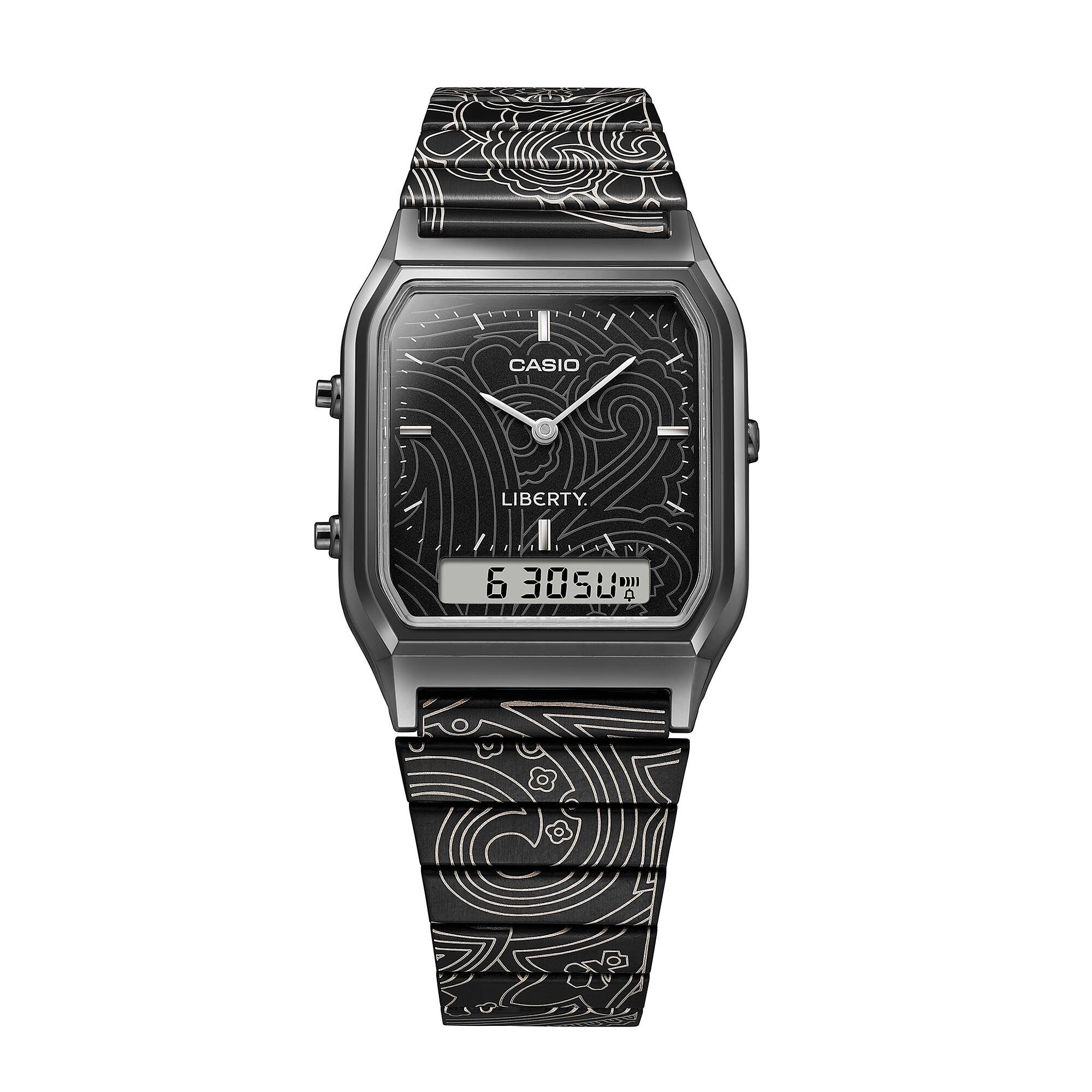 【CASIO】 カシオ　LIBERTYコラボレーションモデル　ブラック Casio x Liberty Black Ion Plated Stainless Steel Band Limited AQ