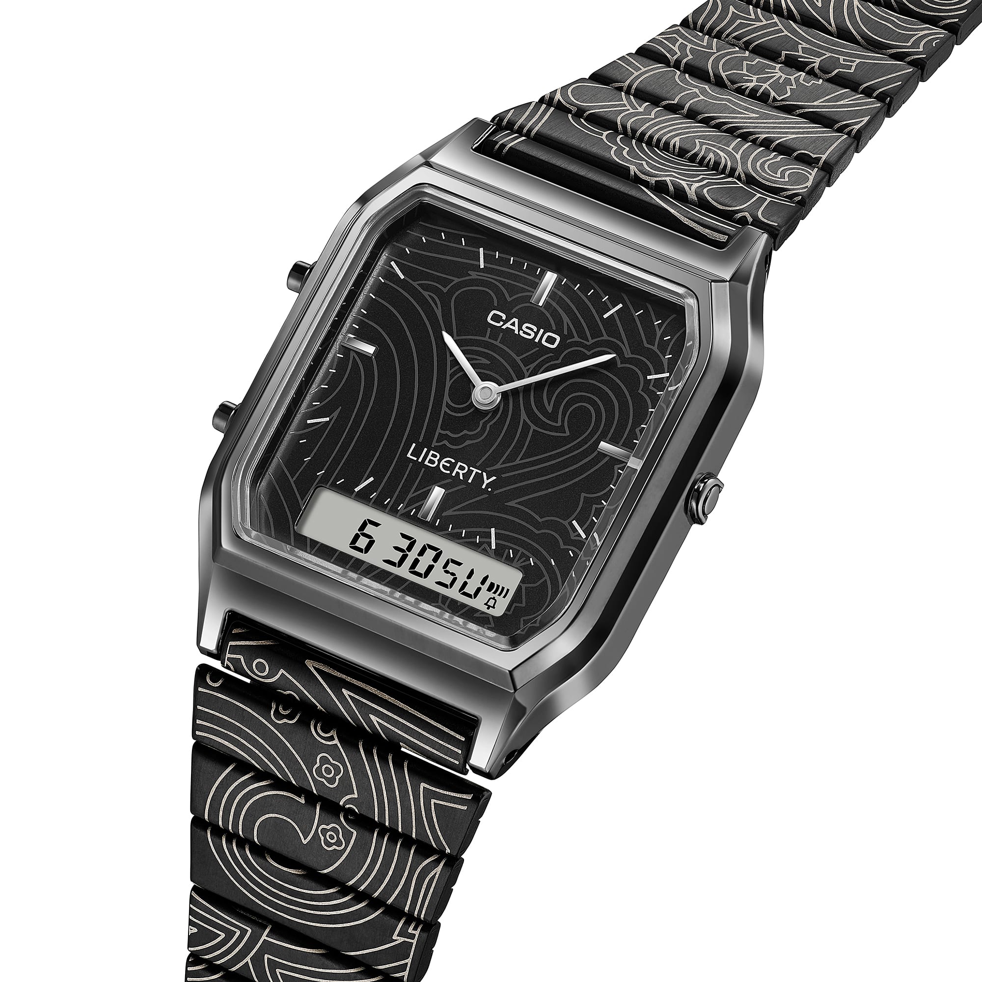 ま*き様 CASIO LIBERTYコラボ AQ-230 チープカシオ 限定 ア Casio x Liberty Black Ion Plated Stainless Steel Band Limited AQ