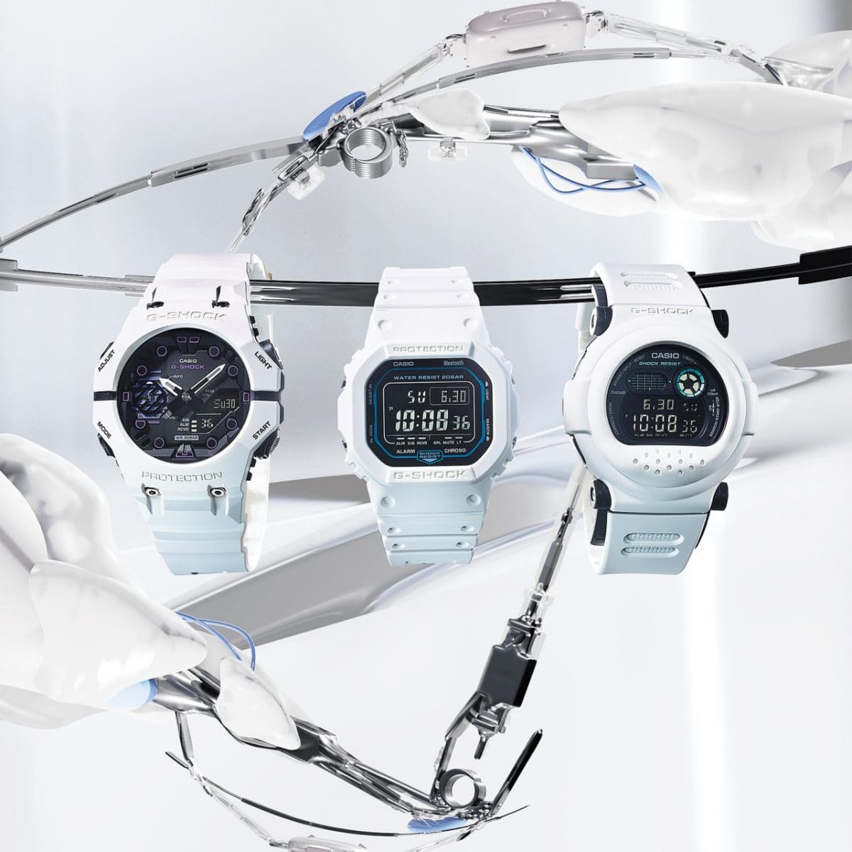 從左邊開始：GA-B001SF-7A、DW-B5600SF-7、G-B001SF-7 #2
