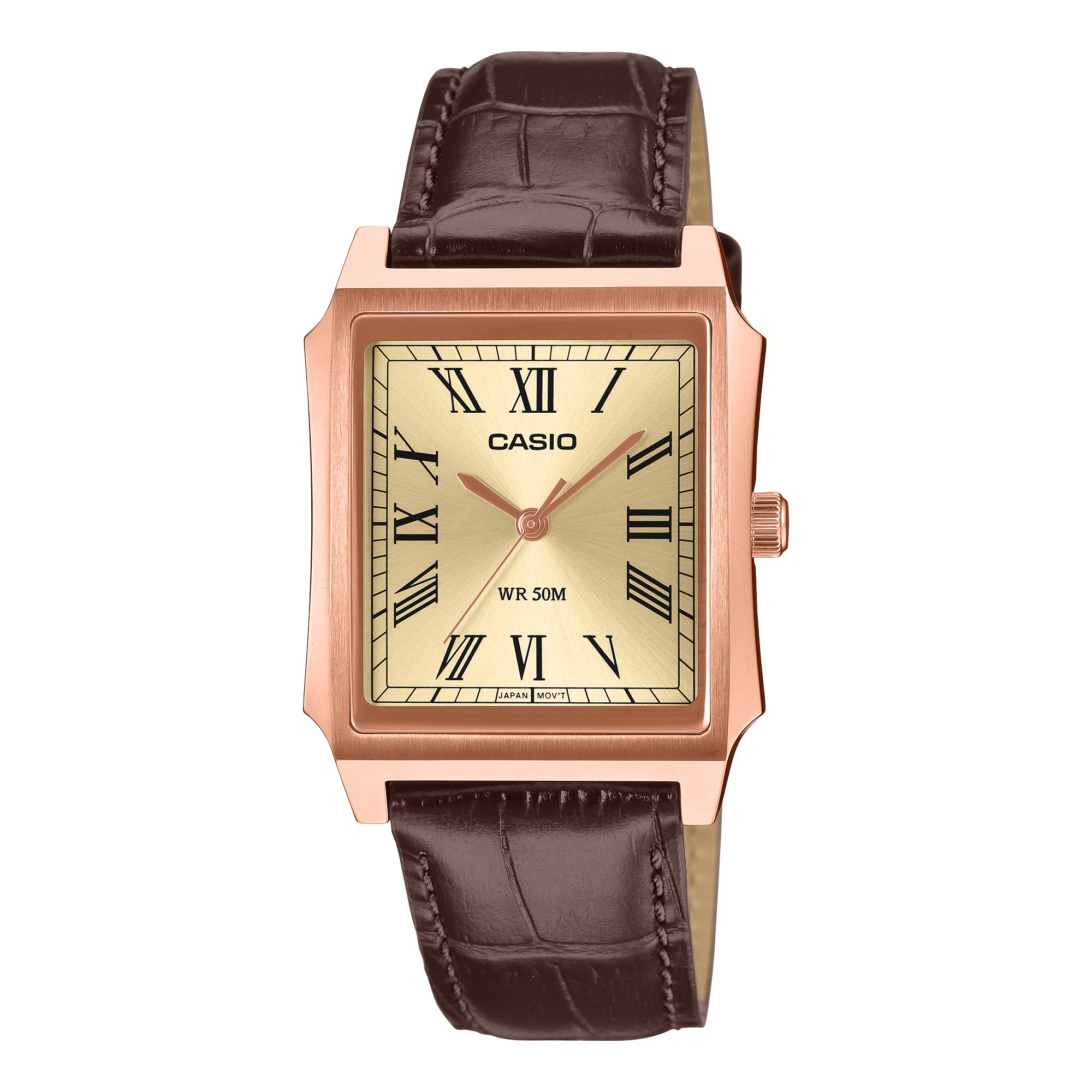 CASIO Mens Wristwatch MTP-B190RGL-9B Leather Rose Golden White 