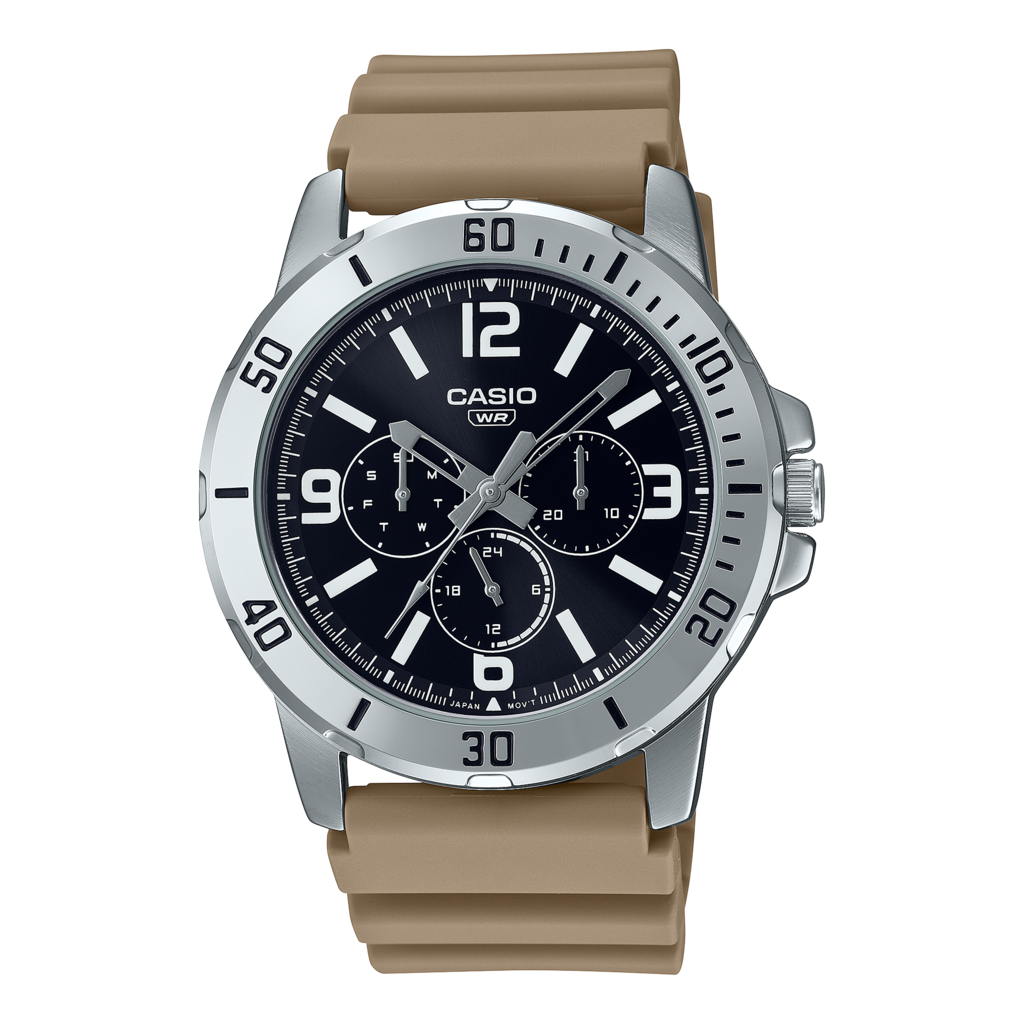Casio Collection MTP-VD300-3B - Orologio Uomo Al Quarzo Con Cronografo, Look Vintage E Cinturino In Pelle Verde
