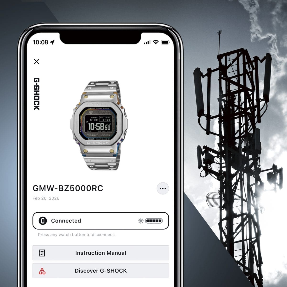 GMW-BZ5000RC-1 Penunjuk waktu bertenaga surya dengan konektivitas Bluetooth®