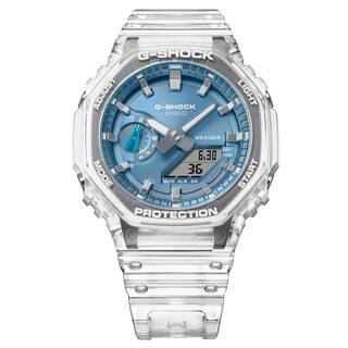 Casio G-Shock GA2100BM-7A2 Orologio Analogico-Digitale – Lunetta Ottagonale, Cinturino Traslucido Azzurro, 200m, Carbon Core Guard