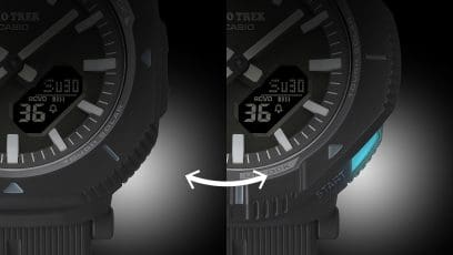 PRJ-B001-1 The button-covering position prevents accidental button presses while out walking or in town.