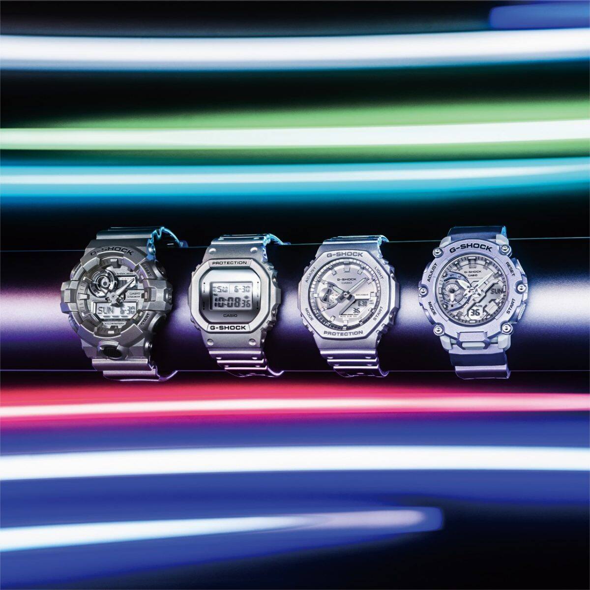 From left: GA-700FF-8A, DW-5600FF-8, GA-2100FF-8A, GA-2200FF-8A