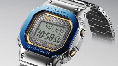 GMW-B5000SS-2  Full-metal design accented with blue and gold