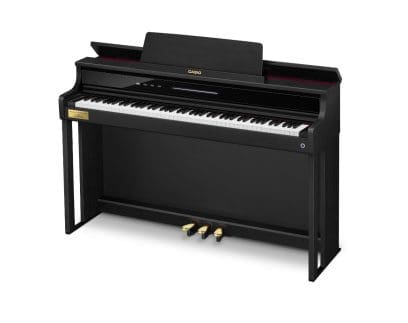 Vista generale del pianoforte digitale CELVIANO AP-750 in nero.