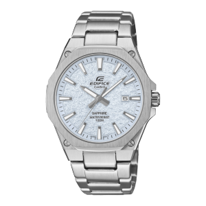 Vista frontale dell'EFR-S108DE-2AVUEF argento con quadrante azzurro