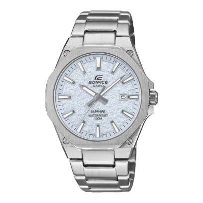 Vista frontale dell'EFR-S108DE-2AVUEF argento con quadrante azzurro