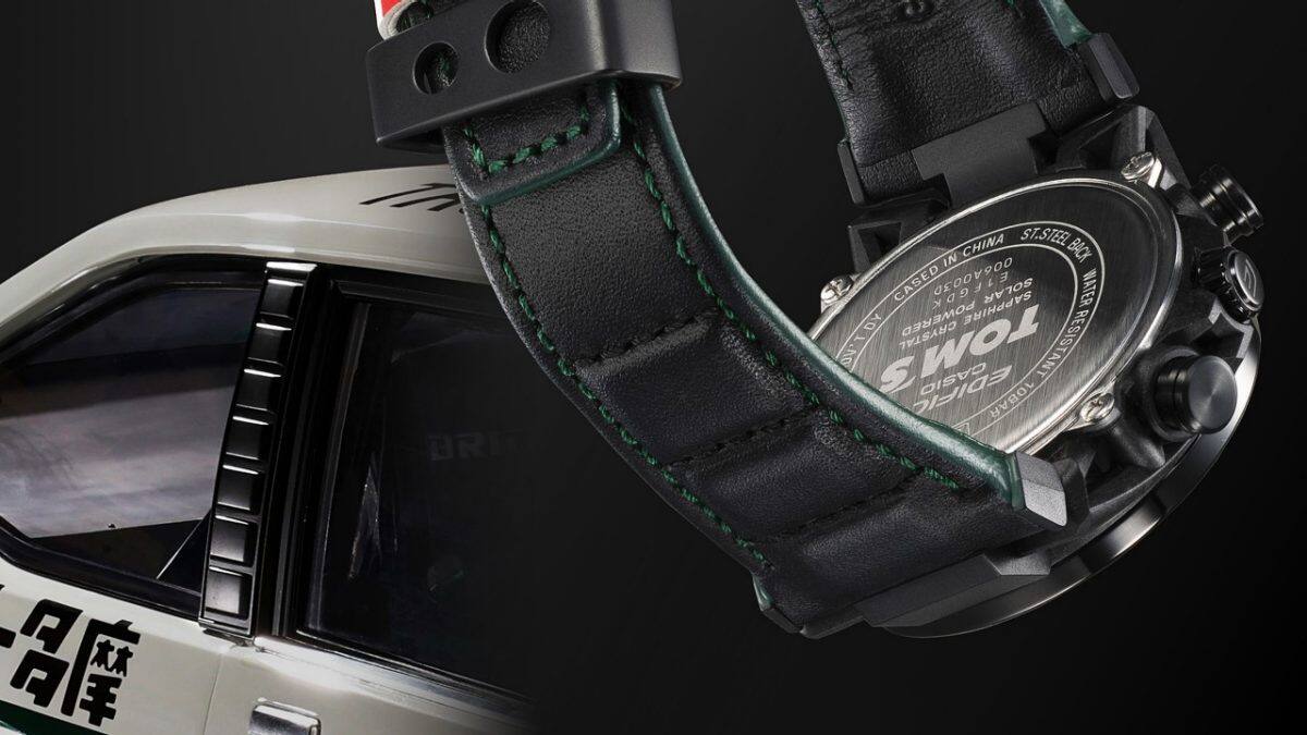Il cinturino die EDIFICE "EFS-S641TMS-1A" orologi più corto presenta un design dimensionale che evoca il montante B della Starlet KP47 di TOM'S.