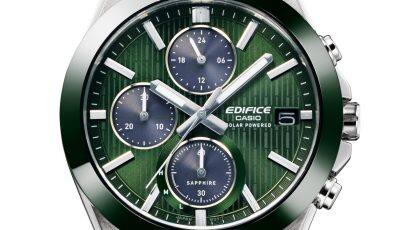 Primo piano del quadrante dell'EFS-S650D-3AEF e della lunetta in ceramica verde