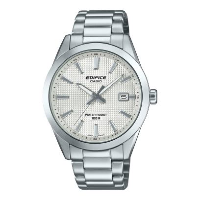 Vista frontale dell'EFV-160D-7AVEF argento con quadrante bianco