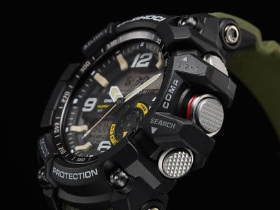 La cassa nera dell'orologio da polso GG-1000-1A3ER protegge i pulsanti e il display da sporco e polvere.
