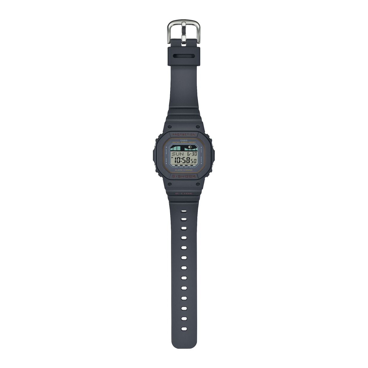 Foto completa dell'orologio da surfista “GLX-S5600-1” di G-SHOCK in grigio/nero.