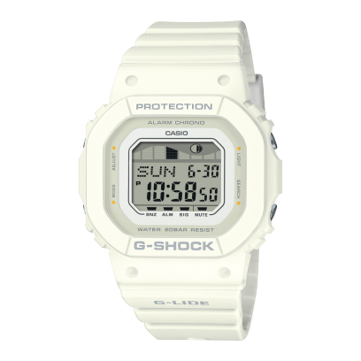 L'orologio da polso G-SHOCK bianco GLX-S5600-7B con cassa rettangolare e display digitale
