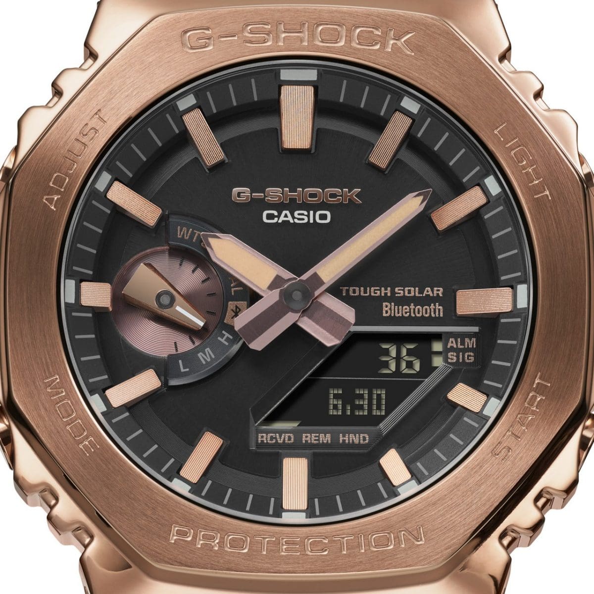 Primo piano del display analogico-ibrido del G-SHOK GM-B2100GD-5A 