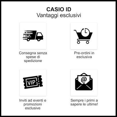 I vantaggi di CASIO ID in sintesi: spedizione gratuita, promozioni esclusive per i pre-ordini, eventi e molto altro ancora.