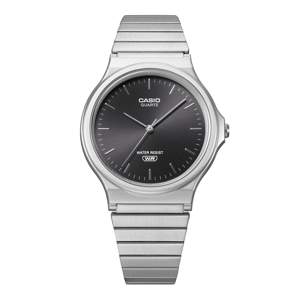 L'orologio da polso CASIO VINTAGE COLLECTION MQ-24DA-1AEF ha tre lancette e indici argentati sul quadrante nero.