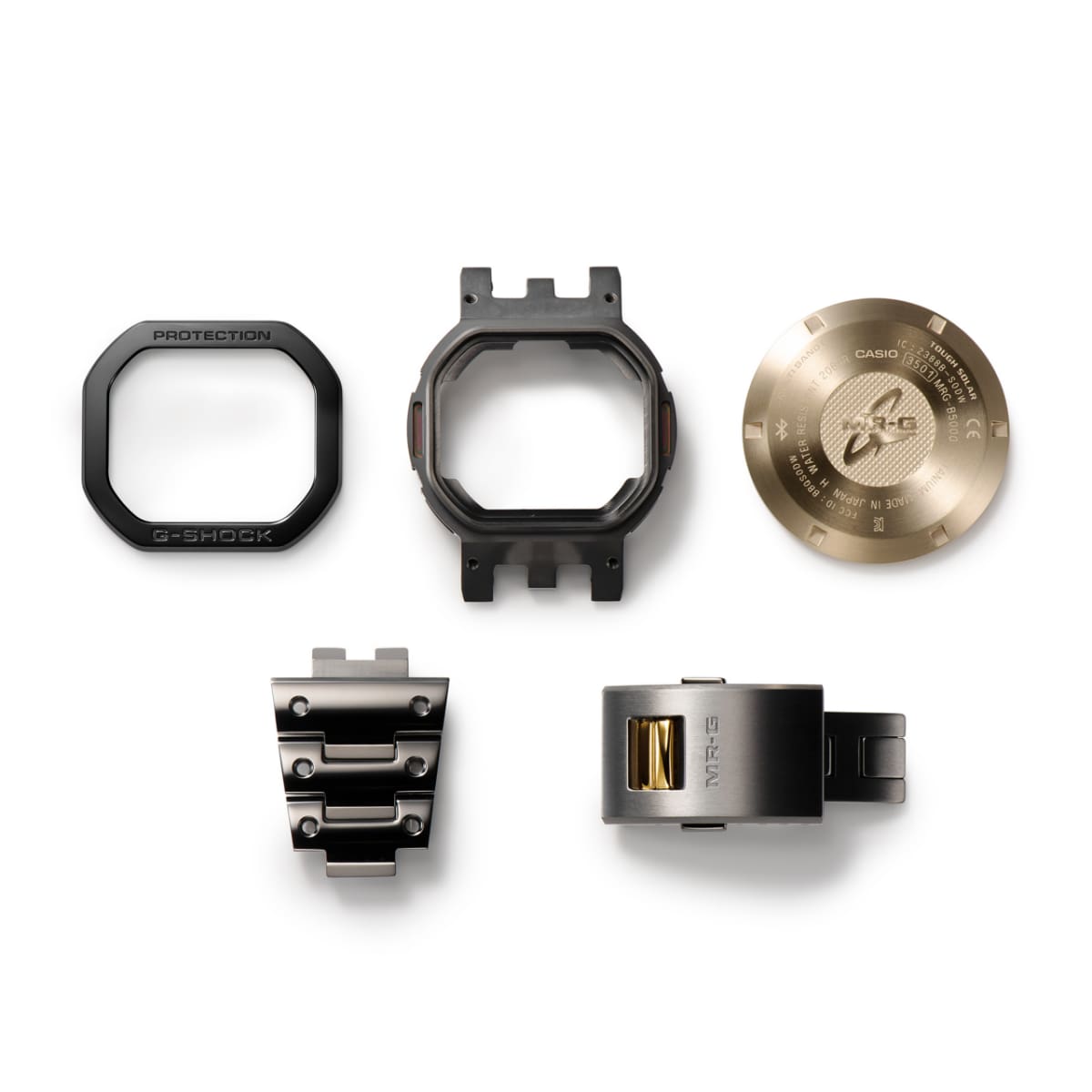 Alcune singole parti dell'MRG-B5000B-1: cassa, fondello e bracciale 