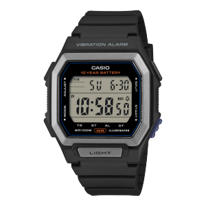 Vista frontale dell'orologio digitale nero W-738H-1AVEF della collezione CASIO TIMELESS.